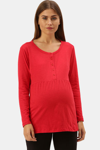 Buy Nejo Cotton Maternity Top - Slub Red